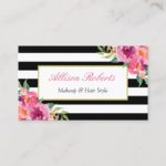 Girly Fuchsia Floral Makeup Artist Beauty Salon Business Card