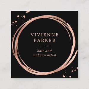 Glam Faux Rose Gold Look on Black Square Business Card