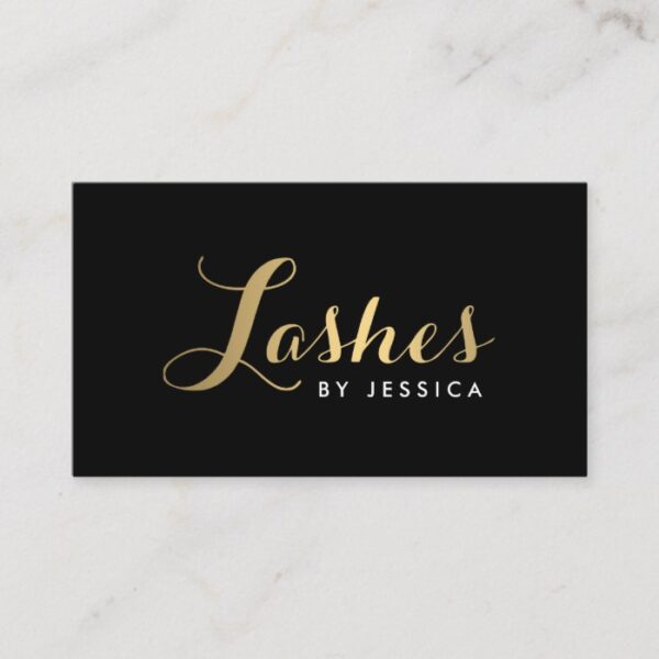Glam Lashes Script Text Gold/Black Business Card