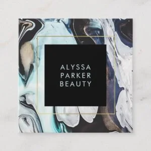 Glam Modern Ink Swirls with Black Square Business Card