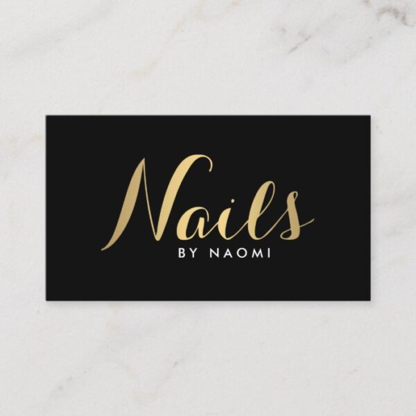 Glam Nails Script Text Gold/Black Business Card