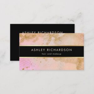 Glam Stylish Blush Pink, Black, and Faux Gold Business Card