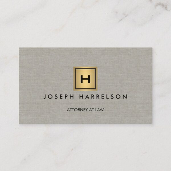 GOLD BOX LOGO with YOUR INITIAL/MONOGRAM Tan Linen Business Card