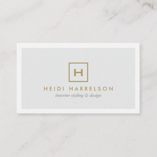 GOLD BOX LOGO with YOUR INITIAL on LIGHT GRAY Business Card