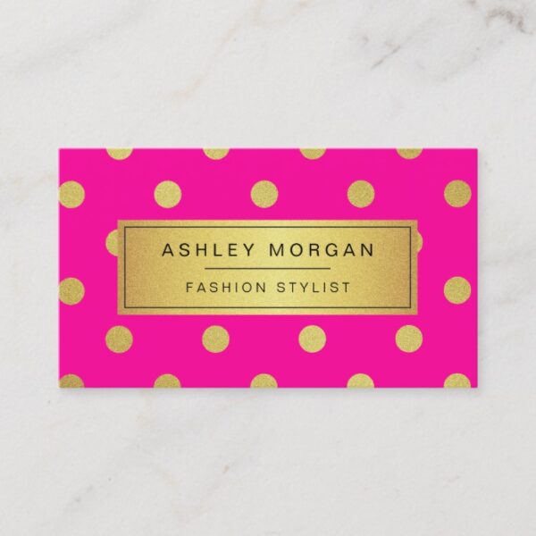 Gold Glitter Polka Dots - Stylish Beauty Pink Business Card
