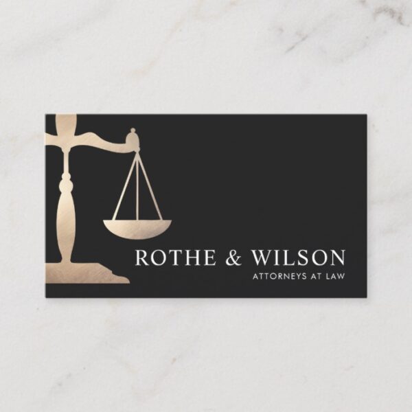Gold Justice Scale Attorney Black Business Card