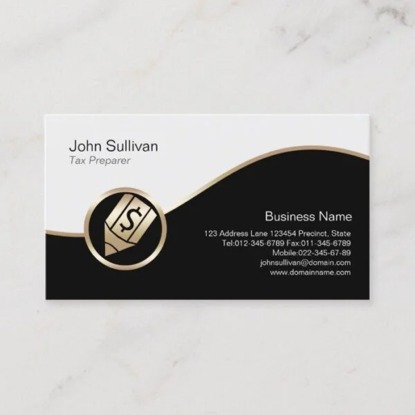Gold Pen Dollar Icon Tax Preparer Business Card