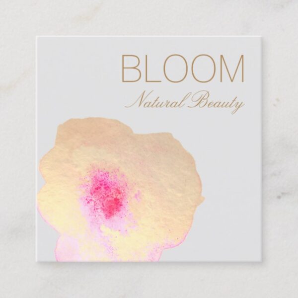 Gold Pink Watercolor Floral  Square Square Business Card