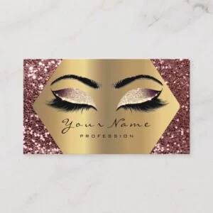 Gold Red Bean Glitter Makeup Artist Lashes Browns Business Card