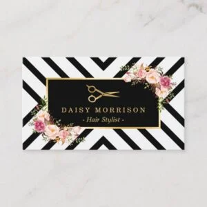 Gold Scissors Floral Hair Stylist Beauty Salon Business Card