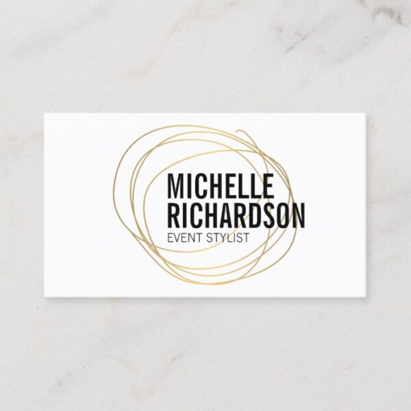 Gold Scribble with Bold Text Abstract Design Business Card