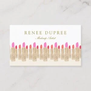Gold Sequin Lipstick Makeup Artist Beauty Salon 5 Business Card
