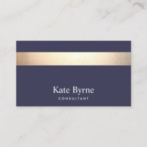 Gold Striped Modern Stylish Navy Blue Business Card