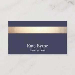 Gold Striped Modern Stylish Navy Blue Business Card