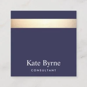Gold Striped Modern Stylish Navy Blue Square Business Card