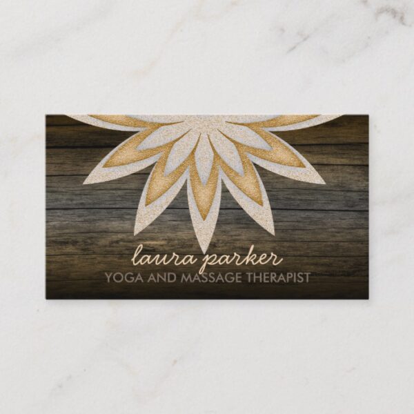 Golden Lotus Flower Wood Yoga Health Massage Business Card