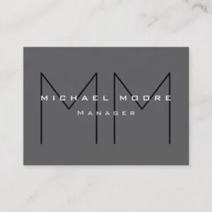 Gray Black Bold Monogram Modern Minimalist Business Card