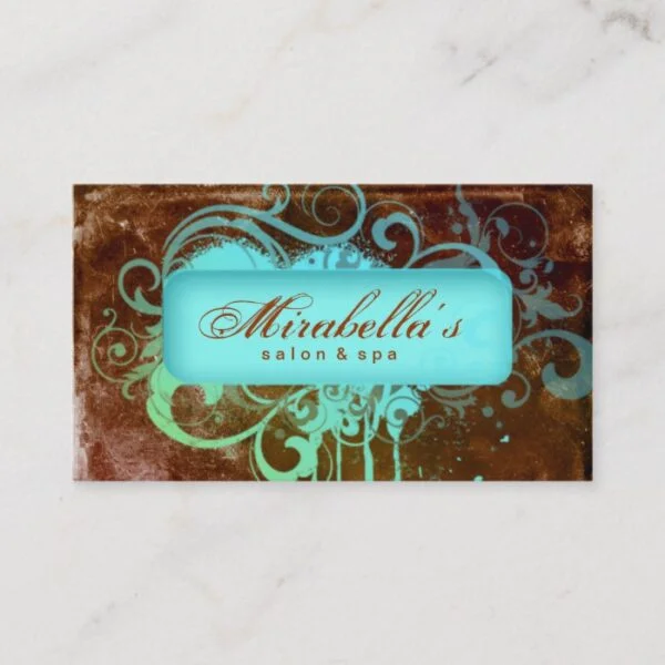 Grunge Business Card Flower Salon Spa Brown Blue