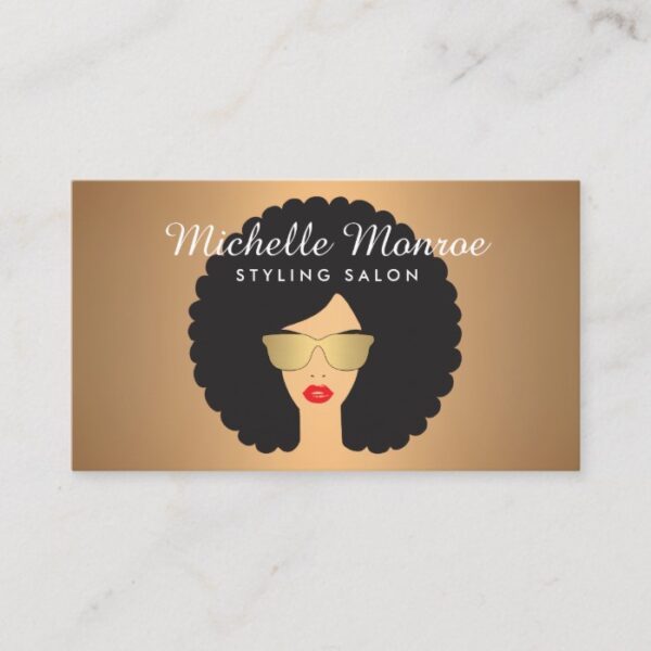 Hair Salon Beauty Girl with Afro on Faux Copper Business Card