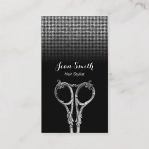 Hair Stylist Antique Scissor Modern Glitter Business Card