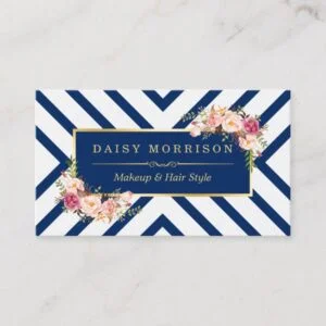 Hair Stylist Beauty Salon Gold Floral Navy Blue Business Card