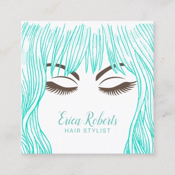 Hair Stylist Cute Teal Hair Girl Beauty Salon Square Business Card
