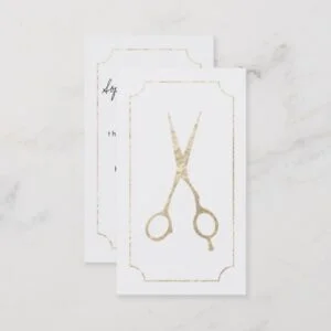 Hair stylist elegant faux gold scissors white chic business card