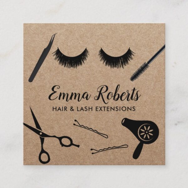 Hair Stylist & Eyelash Extensions Rustic Salon Square Business Card