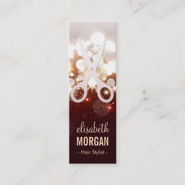 Hair Stylist Fashionable Gold Sparkle Scissors Mini Business Card