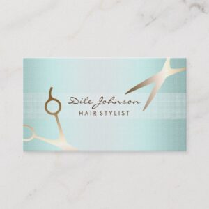 Hair Stylist Gold Glitter Saloon Linen Sea Blue Business Card