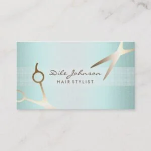 Hair Stylist Gold Glitter Saloon Linen Sea Blue Business Card