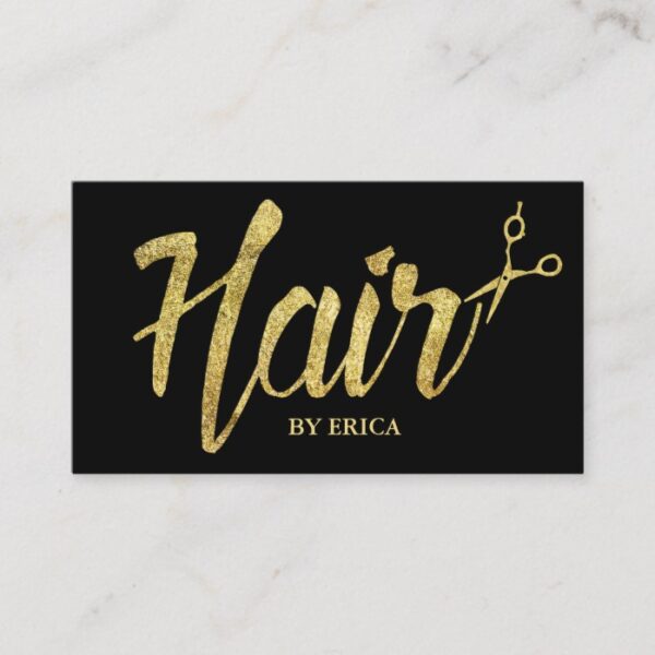 Hair Stylist Gold Typography Modern Elegant Salon Business Card