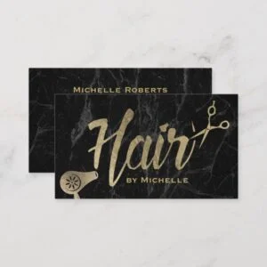 Hair Stylist Gold Typography Modern Marble Salon Business Card