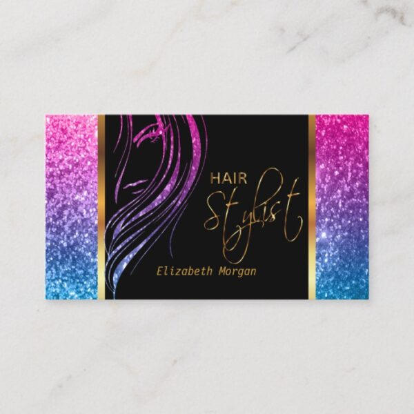 Hair Stylist in a Girly Colorful Glitter ⭐⭐⭐⭐⭐ Business Card