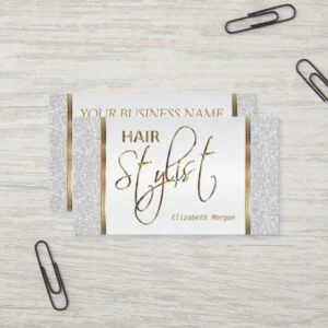 Hair Stylist in a White Glitter Business Card