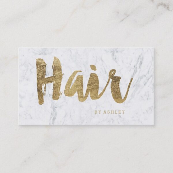 Hair stylist modern faux gold typography marble business card