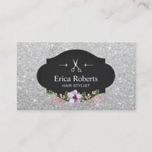 Hair Stylist Modern Silver Glitter Hair Slon Business Card