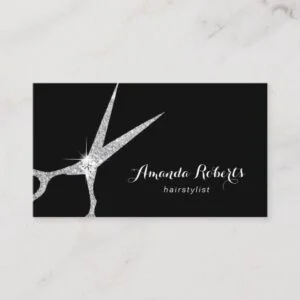 Hair Stylist Modern Silver Glitter Scissor Salon Business Card