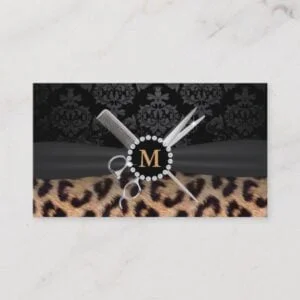 Hair Stylist Monogram Modern Leopard Print Business Card