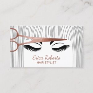 Hair Stylist Rose Gold Scissor & Girl Hair Salon Business Card