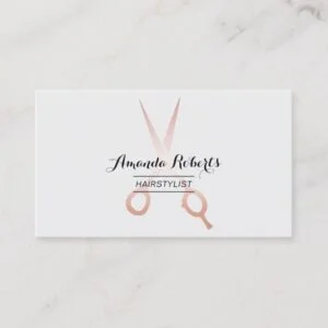 Hair Stylist Rose Gold Scissor Salon Minimalist Business Card