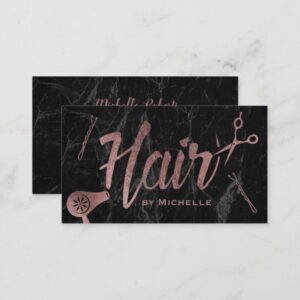 Hair Stylist Rose Gold Typography Modern Marble Business Card