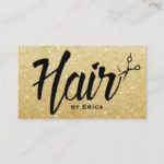 Hair Stylist Script Modern Gold Glitter Hair Salon Business Card