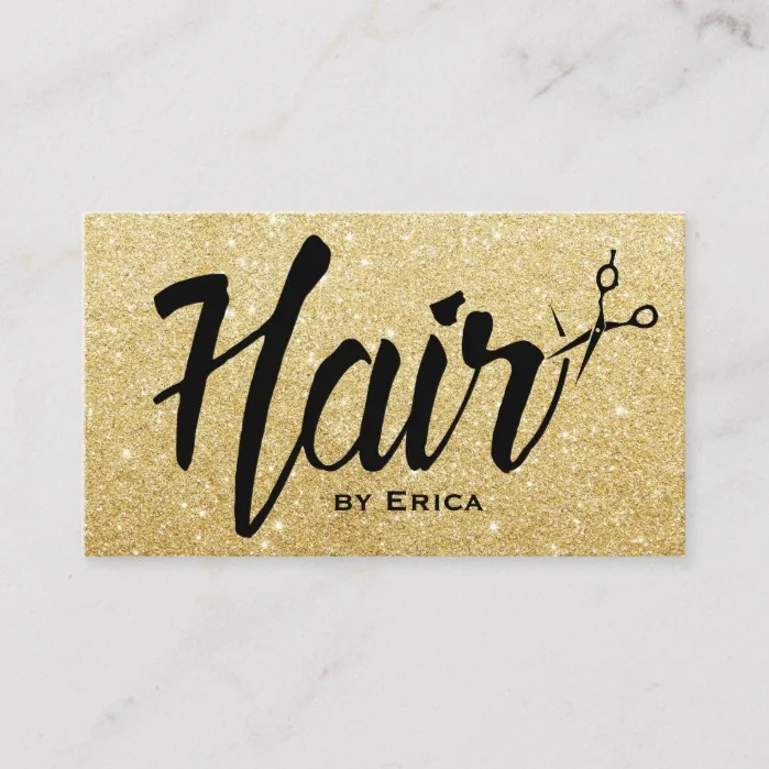Hair Stylist Script Modern Gold Glitter Hair Salon Business Card