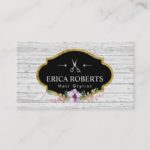 Hair Stylist Vintage Floral Rustic Wood Business Card