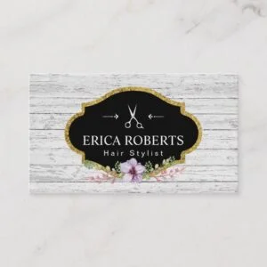 Hair Stylist Vintage Floral Rustic Wood Business Card