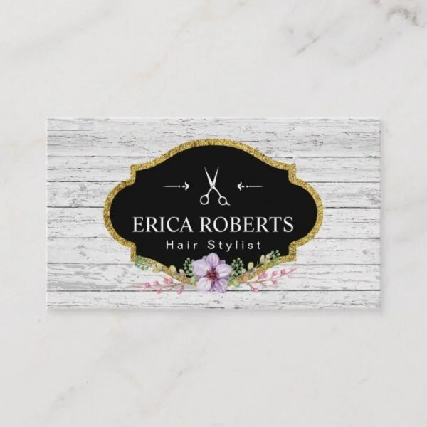 Hair Stylist Vintage Floral Rustic Wood Business Card