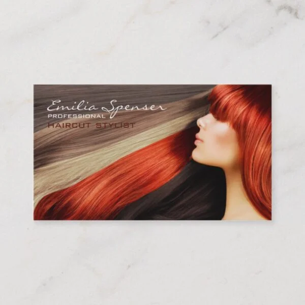 Haircut Stylist Long Red Hair Business Card