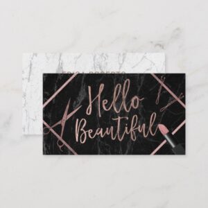 Hello Beautiful Rose Gold Script Marble Salon Business Card