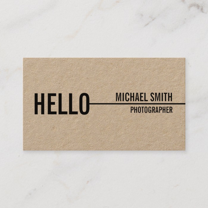"Hello" Simple Modern Minimalist Kraft Paper Business Card